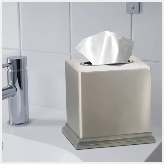 Tissue Box | Stainless Steel Square Facial Tissue Box Holder | Brushed Pewter Finish