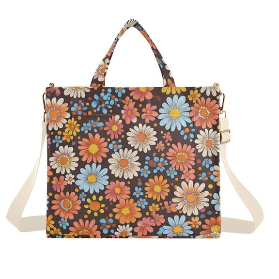 FORMRS Womens Corduroy Tote Bag Crossbody Shoulder Handbag with Pocket, Colorful Flowers