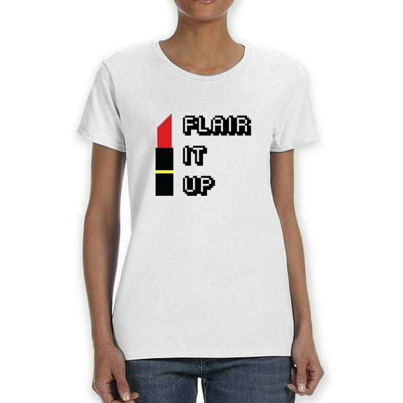 Flair It Up Lipstick Pixel Art Women White T-Shirt, Female Medium