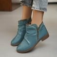 thumbnail image 2 of Puntoco Women's Ruched Ankle Booties, Side Zipper Low Block Heel Boots, Round Toe Slip‑On Pleated Leather Casual Short Boots Blue, 2 of 5