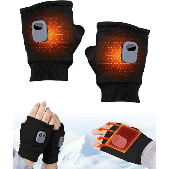 Rechargeable Heated Fingerless Gloves with Digital Display – Smart Thermostatic Winter Hand Warmers for Indoor and Outdoor Activities