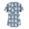thumbnail image 3 of Black Scrub For Women，Womens Scrub Tops Cute Easter Print V Neck Short Sleeve Shirts Stretch Nurse Uniform Medical Scrubs with Pockets，Sky Blue，L, 3 of 5
