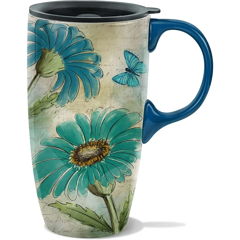 Evergreen Ceramic Travel Cup, 17 OZ.,w/box, Desert Cacti Floral