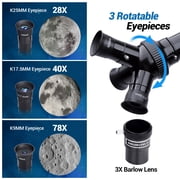 Telescope for Adults with 3 Rotatable Eyepieces, 700mm HD High Powered Astronomy Telescope, 70mm Large Aperture Optics Telescope for Moon Viewing, Outdoor Scenery Watching