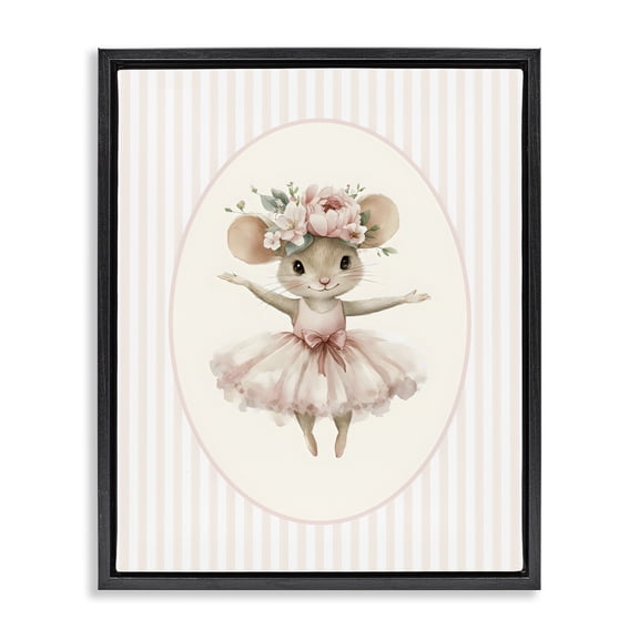 Stupell Industries Cottage Nursery Ballerina Mouse Striped Black Floating Frame Canvas Art, 17 x 21, by LSR Design Studio