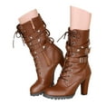 thumbnail image 2 of YLYL Womens Lace up Mid Calf Boots Goth Heel Combat Boots with Buckles, 2 of 9