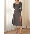 thumbnail image 3 of Faithtur Femmes à Manches Longues Robe Décontractée Couleur Unie Fendue une Ligne Robe de Soirée pour les Vacances de Plage Cocktail Club Streetwear, 3 of 9