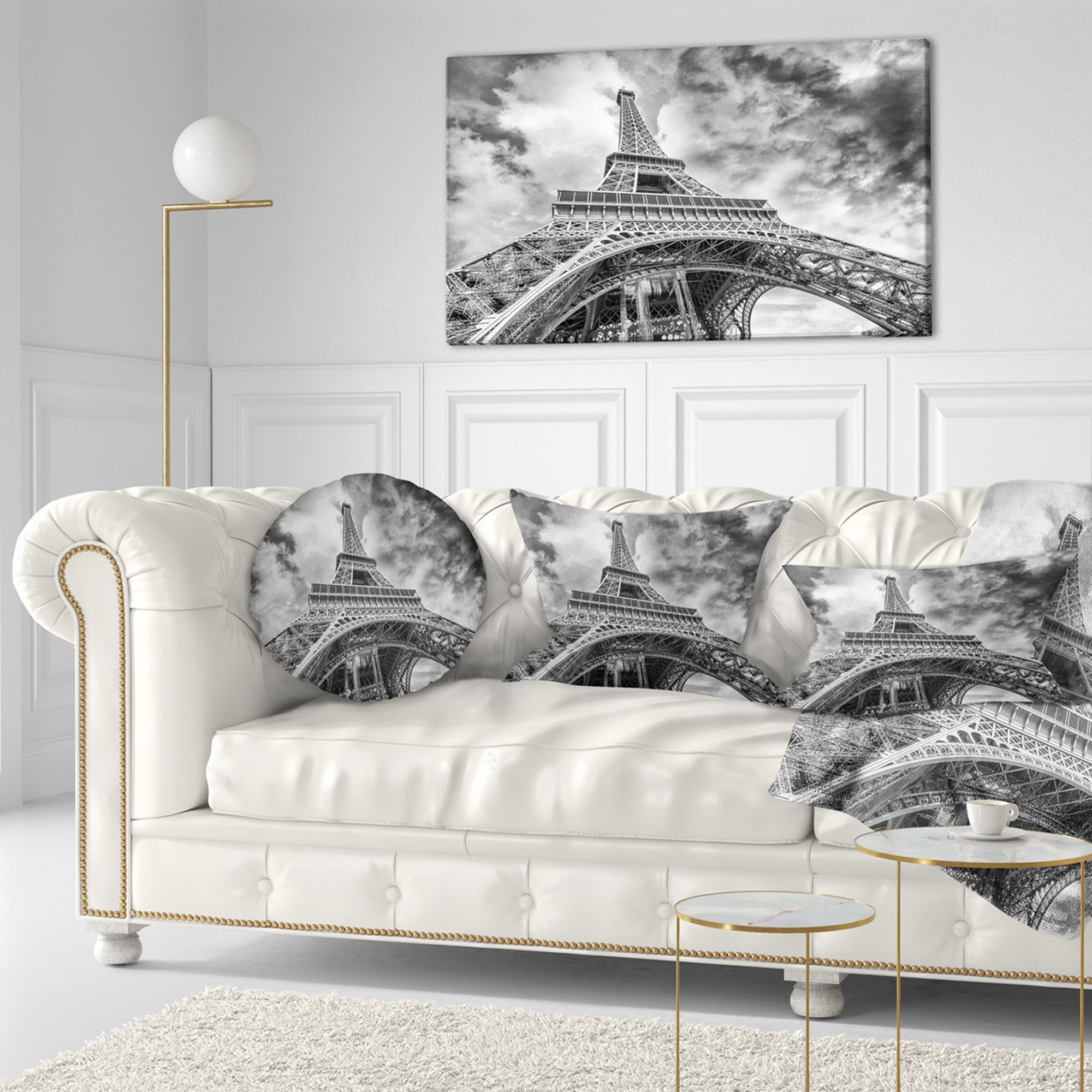 Designart 'Black and White View of Paris Paris Eiffel Tower ' Cityscape Canvas Print