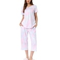 thumbnail image 1 of Conjunto de pijama para mujer INSPIRE CHIC, tie dye, de manga corta, pantalones capri con bolsillos, tamaño S, azul claro, 1 of 6