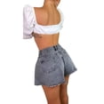 thumbnail image 4 of Faithtur Women Loose Style Shorts, Solid Color Mid Waist Flared Shorts, 4 of 9