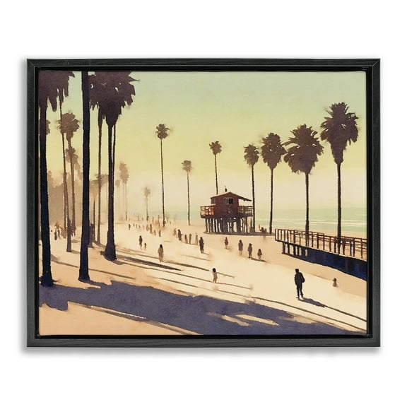Stupell Industries Silhouettes on Beach Landscape & Nature Painting Black Floater Framed Canvas Art Print Wall Art, 21 x 17