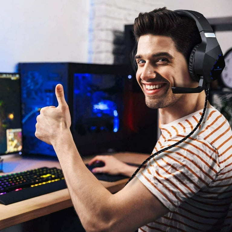 ELCTHUNDER Stereo Gaming Headset Noise Canceling mic for PS4 Xbox One Games 3.5mm Wired Gaming Headphone with LED Lights for PC Gaming Headset for