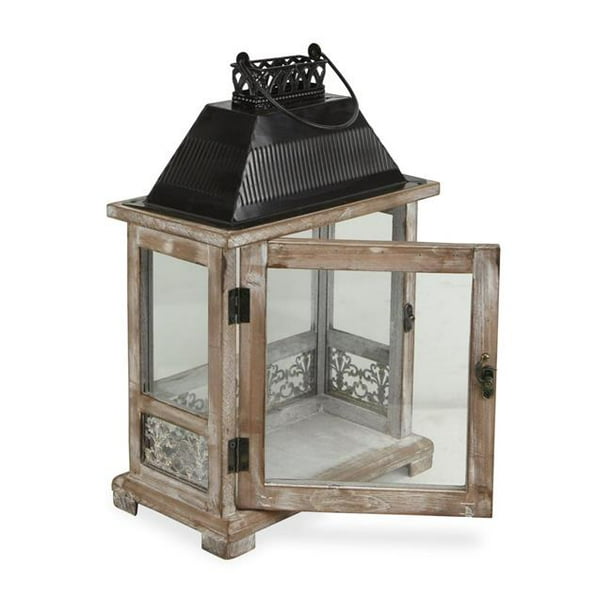 Cheungs 5279 Rectangular Wooden Lantern with Black Metal Top