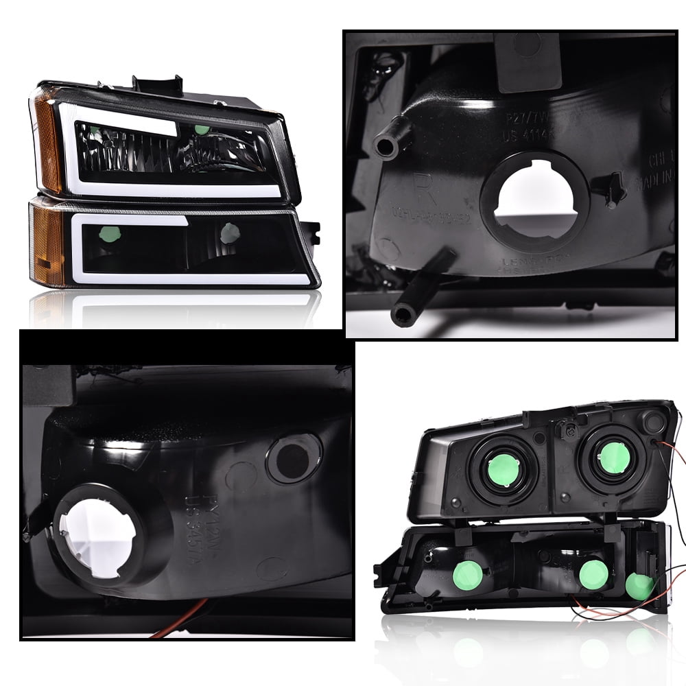 CROSSDESIGN LED DRL Headlights Projector Headlamps Fit For Chevy Silverado/Avalanche 2003-2006