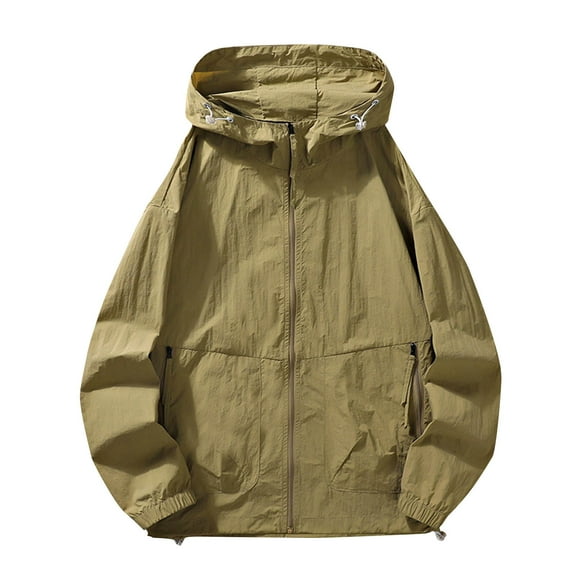 Handshe Men's Outdoor Summer Lightweight Jacket, UPF 50  Sun Protection Breathable Quick-Dry Hooded Coat for Hiking Camping Outdoor Activities,Plus Size