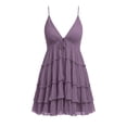 thumbnail image 4 of Women's Tiered Slip Dresses Deep V-Neck Ruffle Mini Dress Flowy Summer Dress for Vacation Party Festival Purple 3XL, 4 of 7
