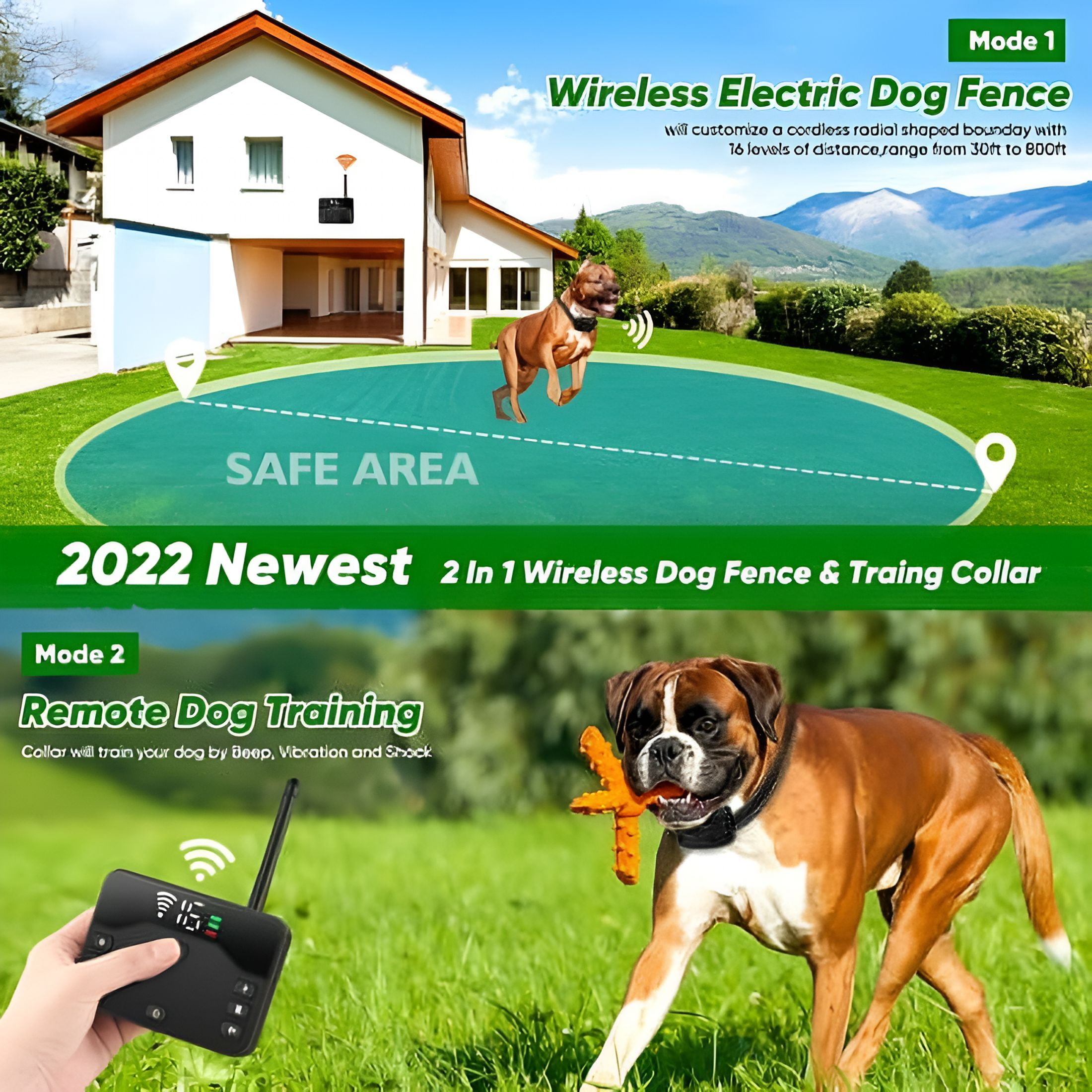 GJX Wireless Dog Fence Wireless Boundary Containment System Electric Dog Fence&Remote Training Collar Adjustable Vibration&Shock Electric Fence for Large and Medium Dogs