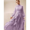 thumbnail image 4 of Mauve Purple Womens Elegant Long Sleeve Pleated Maxi Dress With Ruched, 4 of 6