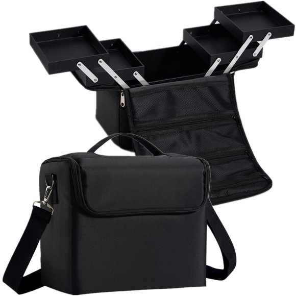 Stagiant Caja de Maquillaje Suave, Estuche Organizador de Maquillaje Grande, Bolsa de Tren de Uñas Profesional Estuche de Transporte Bolso de Almacenamiento de Cosméticos de Viaje para Artista, con 4