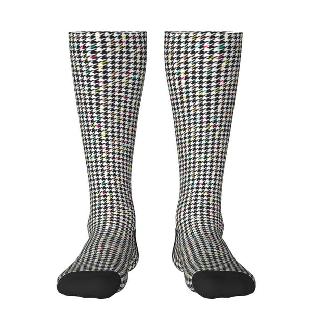 Fotbe Black And White Houndstooth Calcetas Divertidas Estampadas para Hombre y Mujer, Calcetas de Algodón hasta la Rodilla para Caminar, Correr, Enfermería y Embarazo