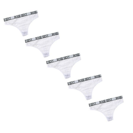 

Womens Underwear Brief Hollow out Seeing Through Letter Print Low Waist Skinny Short Panties5PC