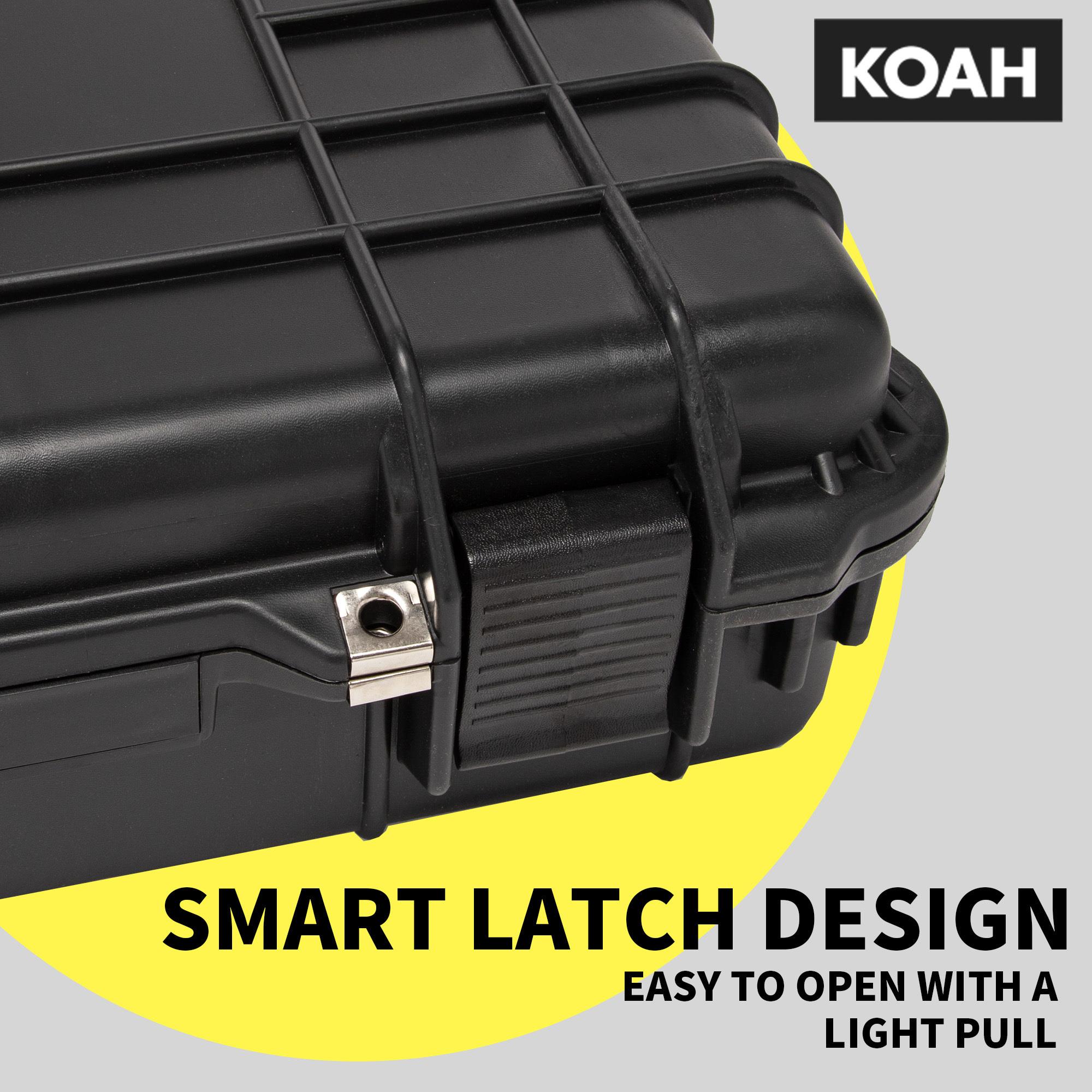 Koah 53" Inch Weatherproof Protective Roller Rifle Hard Case with Customizable Foam, Pressure Valve, and Lock Fittings (Black)