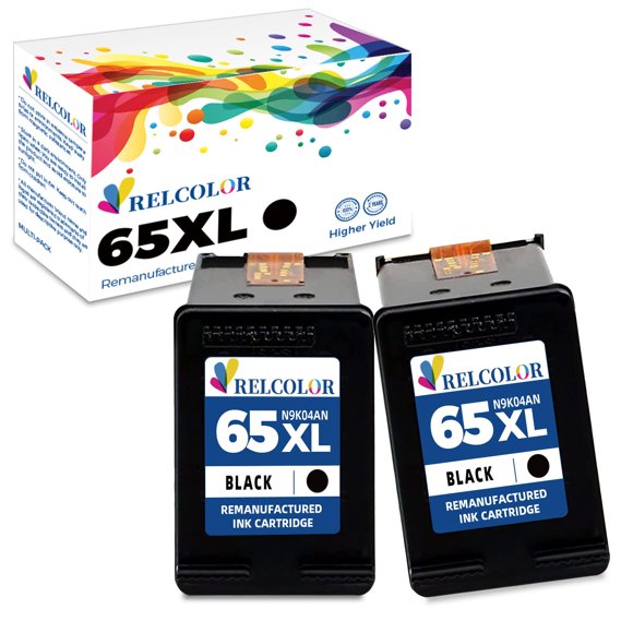 Relcolor Remanufactured Printer Ink cartridge Replacement for HP 65XL 65 XL HP65 HP65XL Black combo for Envy 5000 5055 5052 5014 DeskJet 3755 3700 3772 3752 2622 2652 2600 , Higher Yield