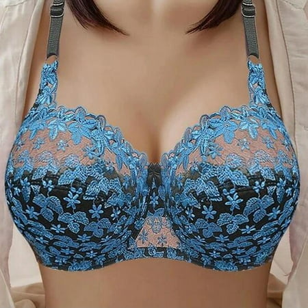 YODETEY Hanes Women s Balconette Sexy Unlined Bra Lace Push Up Lace Plus Size Bras See Through Underwire-Blue L
