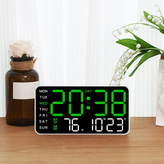 Dvkptbk Electronic Clock Digital Wall Clock LED Digital Wall Clock with Large Display Alarm Clock with Digital Calendar Suitable for Living Room Bedroom Office Store Home Decoration