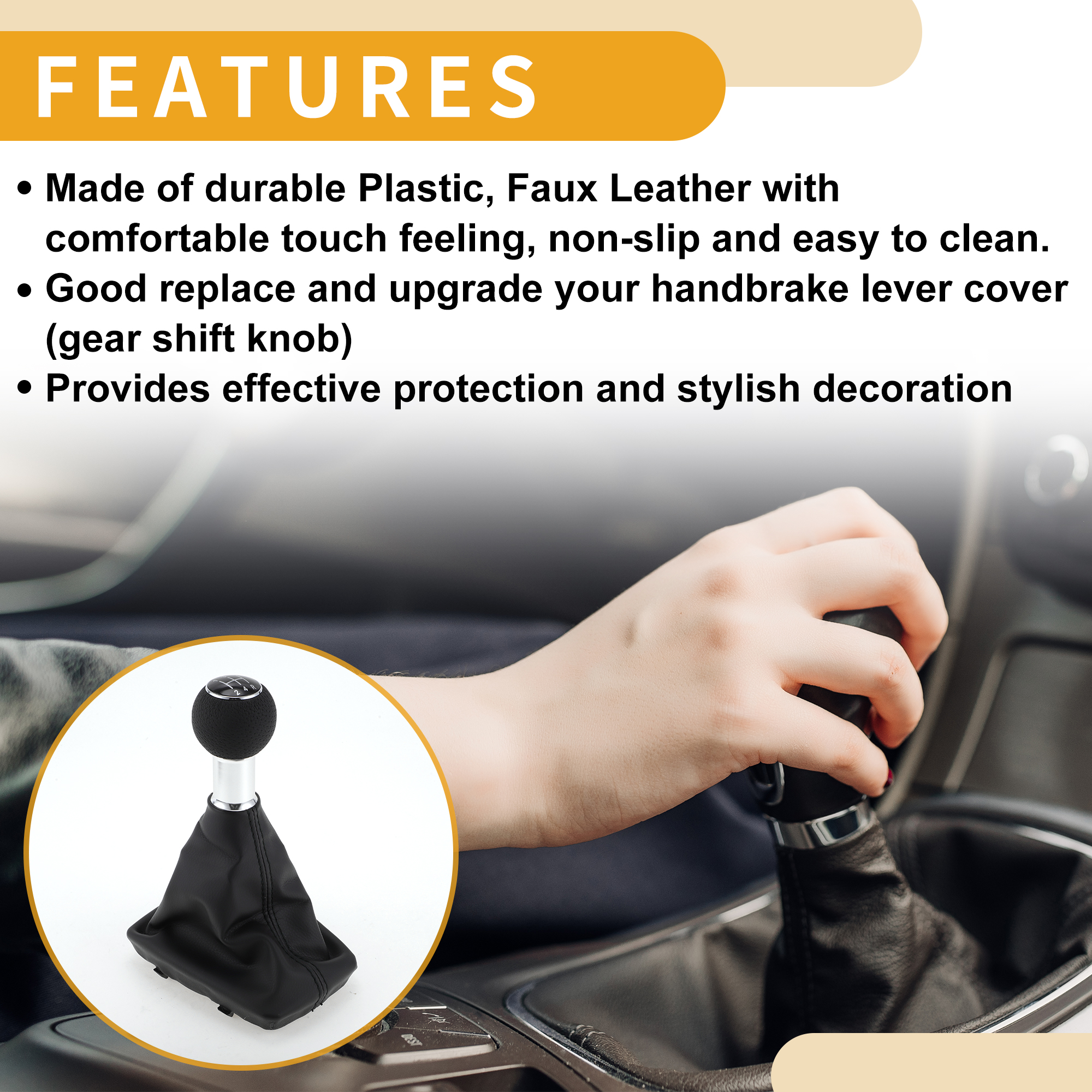 Unique Bargains 5 Speed Manual Gear Shifter Knob with Cover - Car Shift Lever Knob with Cover - for Audi A4 2000-2008 Plastic Faux Leather Black Silver Tone - 1 Pc