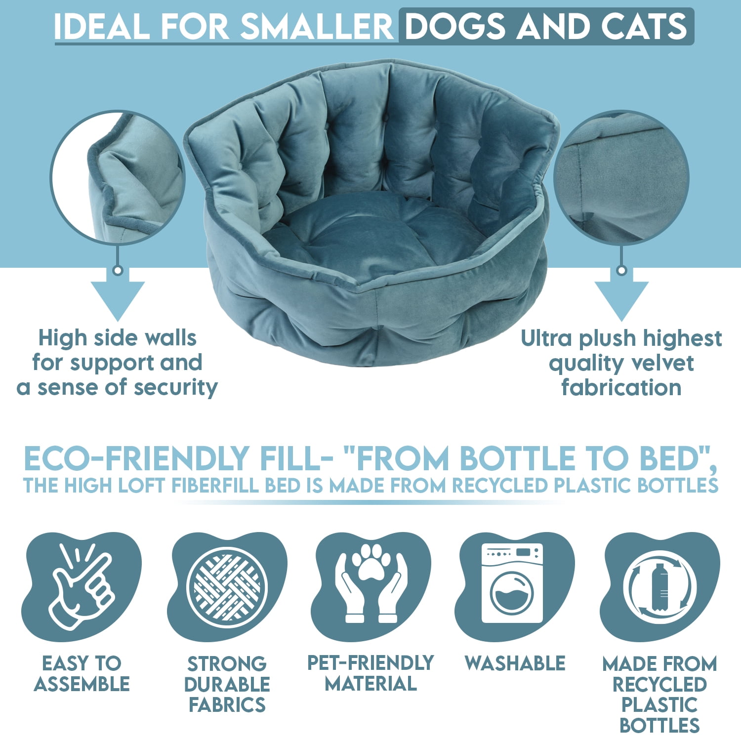 Precious Tails Ultra Plush Mini Tufted Velvet Round Cuddler Dog Cat Pet Bed - Small