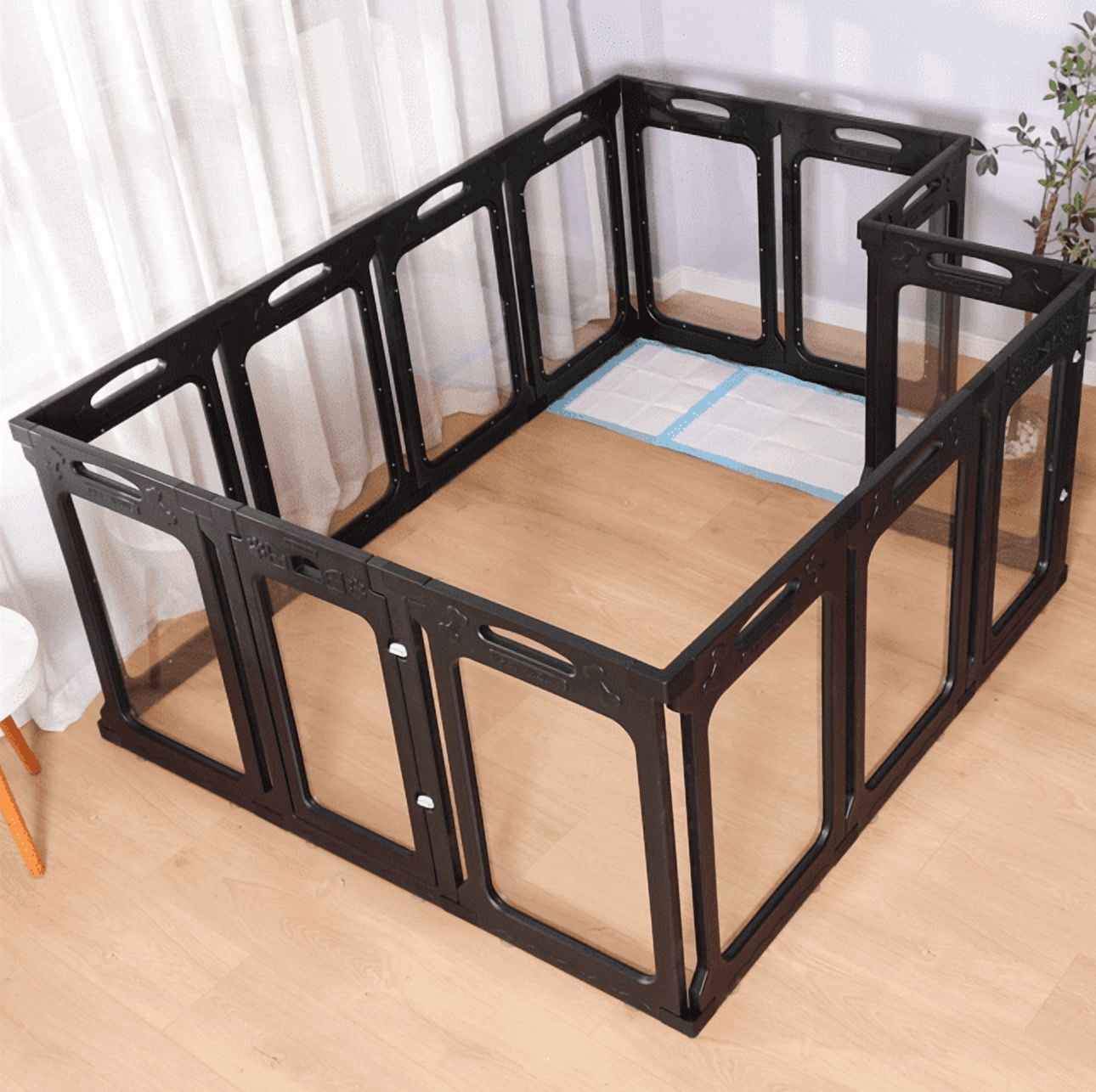 Qoility Clear Dog Playpen with Door - Height 24 Inch, 10 Panels - Reduces Indoor Puppy/Small Dog Anxiety, White