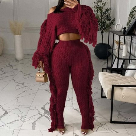 MKLEKYY Robe Chandail Femme Décontractée Tricotée à Manches Longues avec Franges