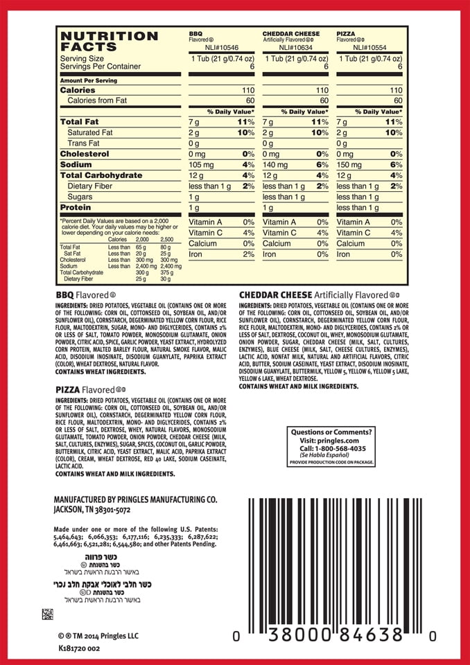 Pringles Snack Pack Nutrition Facts Nutrition Ftempo