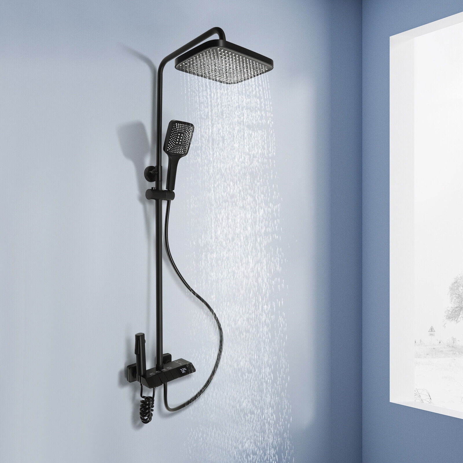 Shower System Faucet Set 4 Functions Exposed Bathtub Shower Combo Mixer Tap 0-80℃/32-176℉
