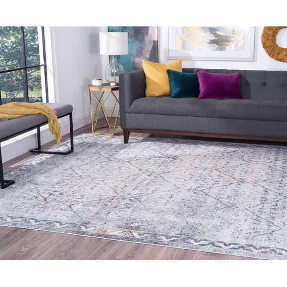 Traditional 5x8 Area Rug (5'3'' x 7'6'') Oriental Gray, Teal Living Room Easy to Clean