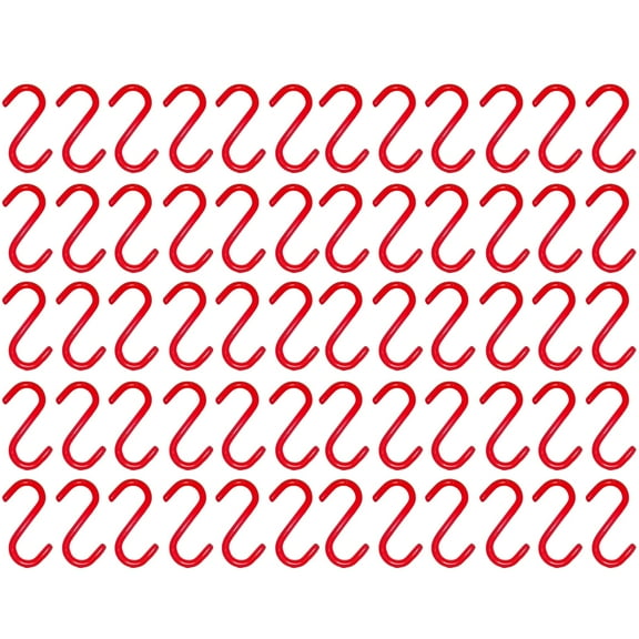 Wideskall 60 Pieces 3" inch Red Vinyl Coated S Shaped Hooks for Hanging Kitchen Rack