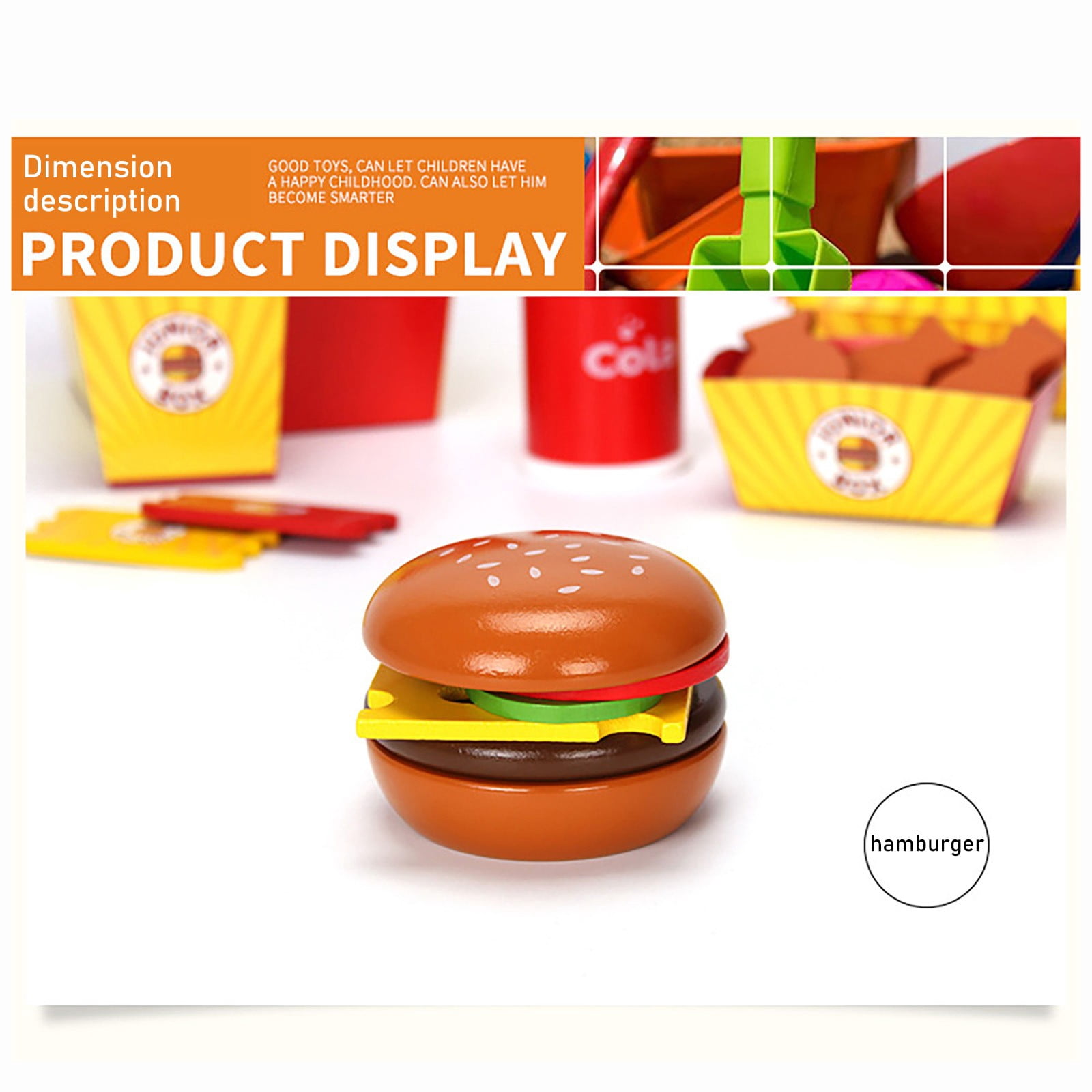 Set Jouets Cuisinier Burger Frites En Bois Pour Enfants - Jeu De Rôle Cuisine Dès 3 Ans