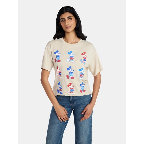 Mickey Mouse Women's Americana Graphic Tee with Short Sleeves, Sizes XXS-XXL