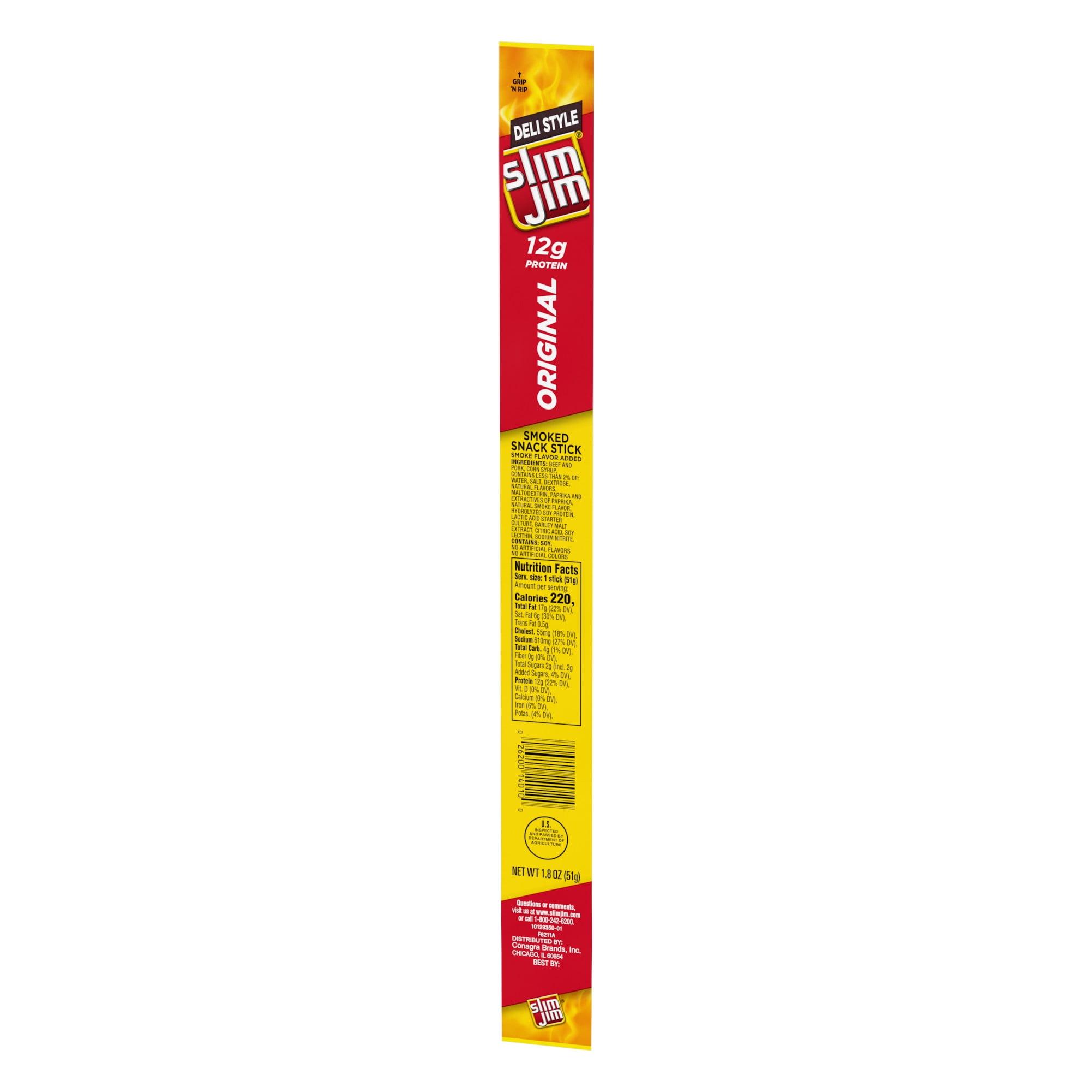 (3 pack) Slim Jim Smoked Meat Sticks, Deli Style Original Flavor, High Protein, 1.8 oz.