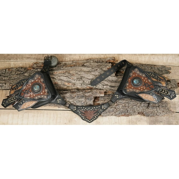 MAMA LEATHER BAGS Handmade Leather Waist Belt with Side Pockets, Decorative Studs, Unisex, Brown