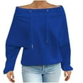 thumbnail image 2 of BiZtdJrK Plus Size Sweatshirt for Women Off Shoulder Drawstring Long Sleeve Shirts Loose Fit Fashion Fall Pullover Tops Blue XXL, 2 of 6