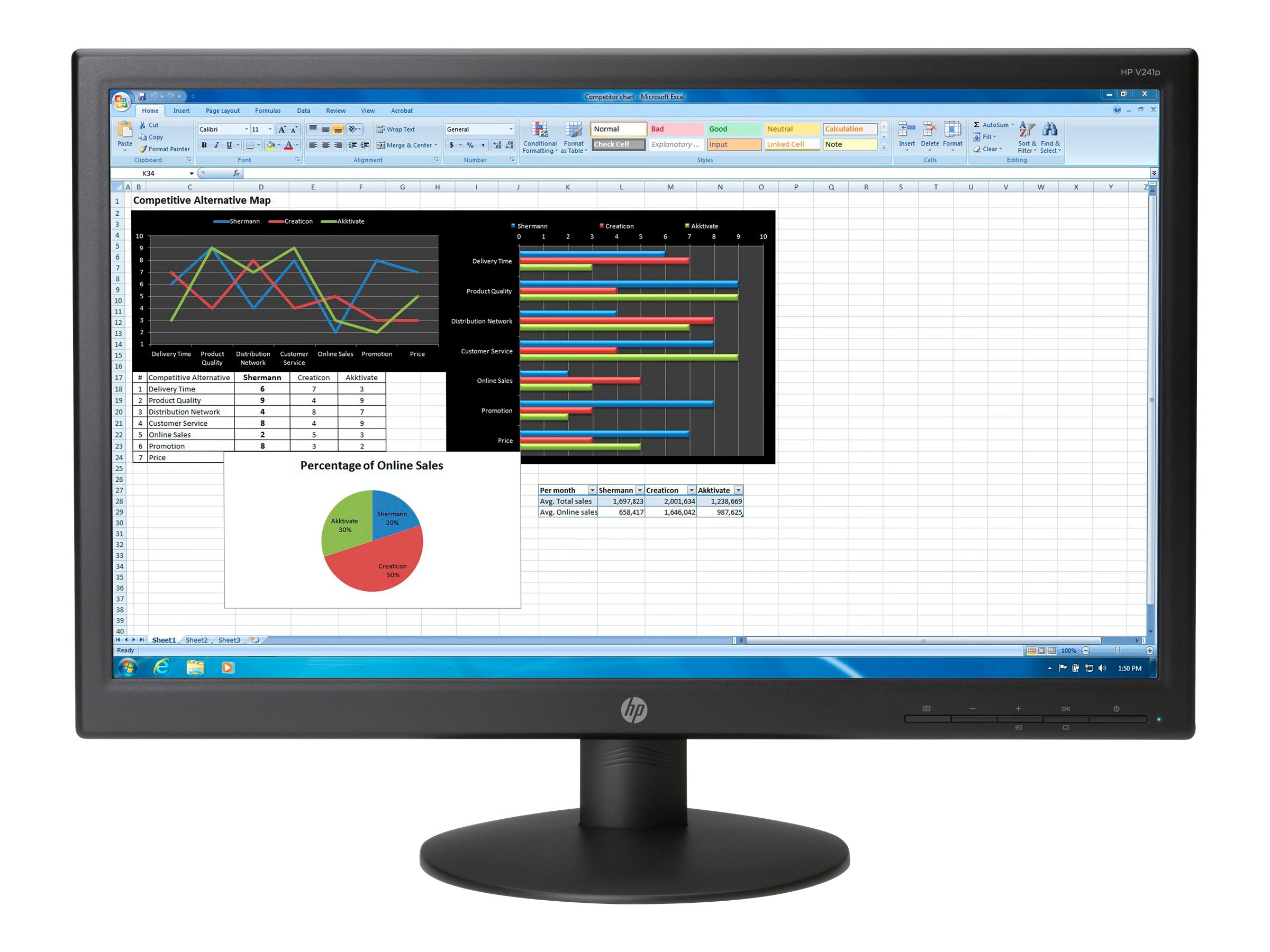 HP V241P LED monitor 23.6" 1920 x 1080 Full HD (1080p) 250 cd/m