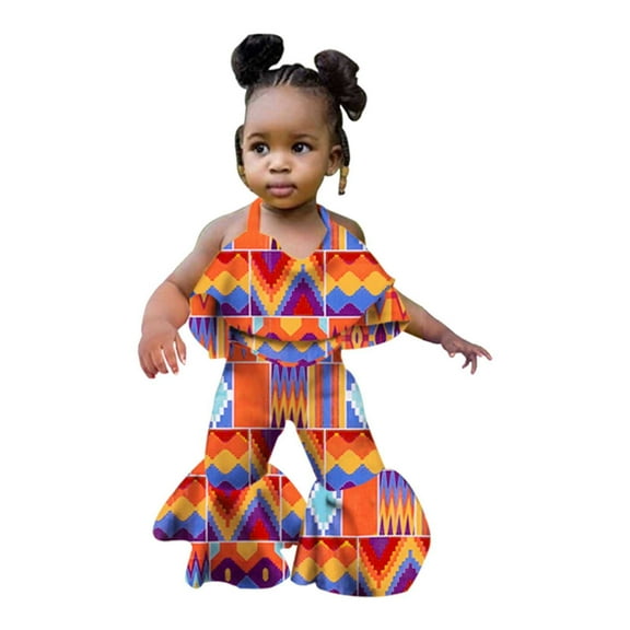Toddler Baby Girls African Clothes Summer Bell Bottom Jumpsuit Kids Ankara Backless Suspenders Overalls Jumpsuit