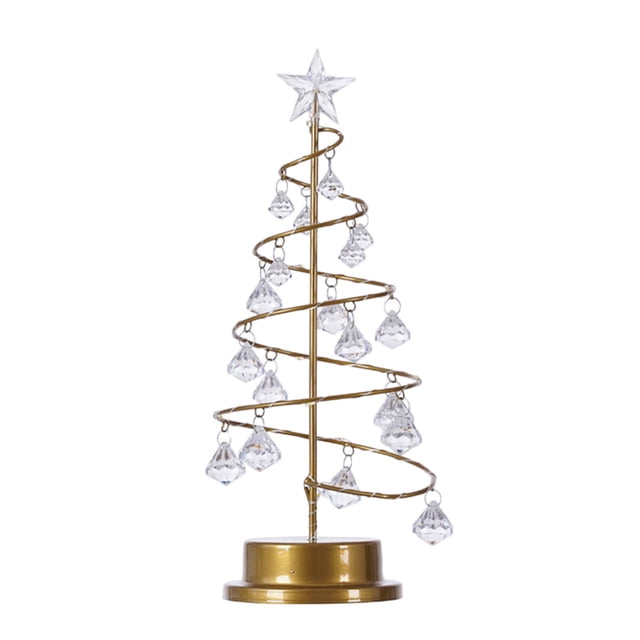Lámpara de árbol de cristal con luz LED y adorno de cumpleaños que funciona con pilas