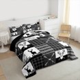 thumbnail image 3 of Manfei Wild Moose Deer Bedding Comforter Set 2pcs, Rustic Lodge Cabin Farmhouse Twin Comforter Sets, Gray White Plaid Checkered Bedding Set, Lightweight Room Decor, 3 of 8