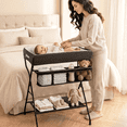 thumbnail image 2 of INFANS  Baby Changing Table, Folding Diaper Station Portable Nursery Organizer with Safety Belt and Large Storage Racks for Newborn Baby and Infant (Black), 2 of 10