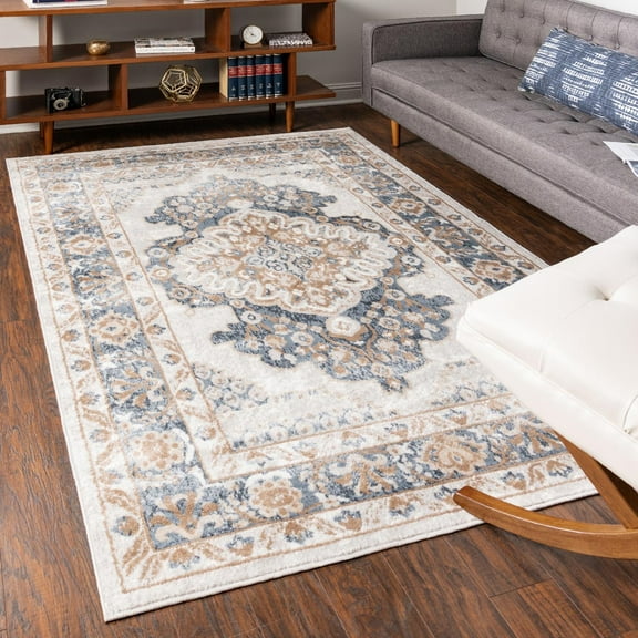Unique Loom Oxford Collection Area Rug - Bodleian (2' x 3' 1" Rectangle Cream/Blue)