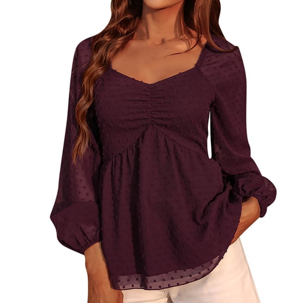 Tops Para Mujer Blusa Casual Elegante Camisas de Manga Larga Camiseta de Color Sólido Con Cuello en V de Moda Jersey Superior Odeerbi ODB166157