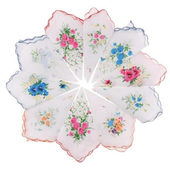 10pcs Womens Vintage Floral Cotton Fabric Hankies